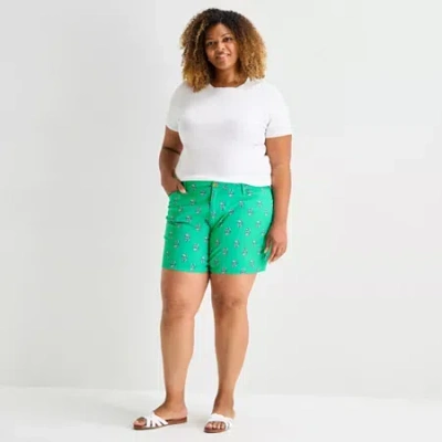 St. John's Bay Womens 6" Mid Rise Plus Chino Short In Green