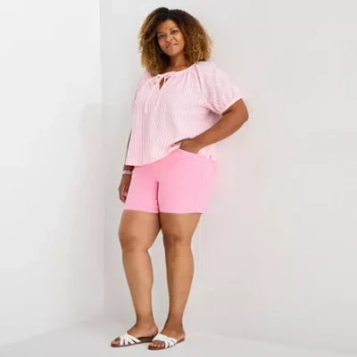 St. John's Bay Womens 6" Mid Rise Plus Chino Short In Pink
