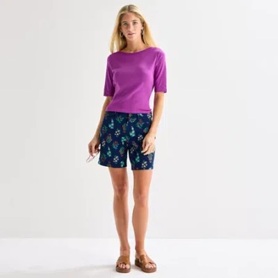 St. John's Bay Womens 7 3/4" Mid Rise Tall Chino Short In Blue