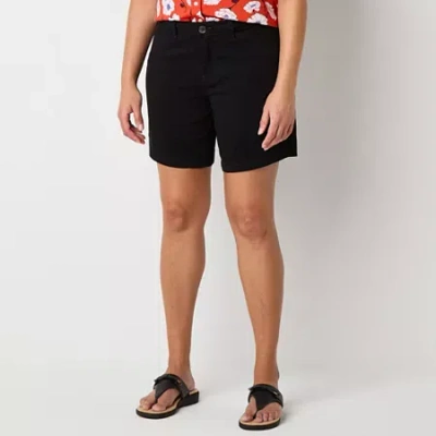 St. John's Bay Womens 7" Mid Rise Chino Short In Black