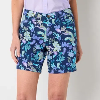St. John's Bay Womens 7" Mid Rise Chino Short In Blue