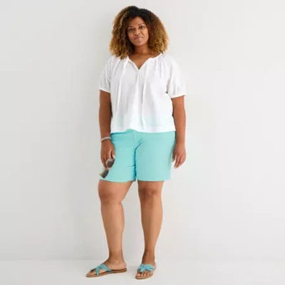 St. John's Bay Womens 8" Mid Rise Plus Chino Short In Blue