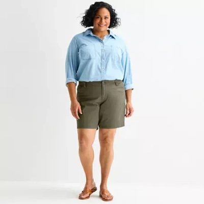 St. John's Bay Womens 8" Mid Rise Plus Chino Short In Green