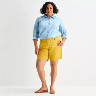 St. John's Bay Womens 8" Mid Rise Plus Chino Short In Yellow