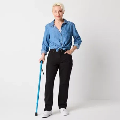 St. John's Bay Womens Adaptive Mid Rise Straight Leg Jean In Black