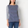 St. John's Bay Womens Boat Neck 3/4 Sleeve T-shirt In Blue
