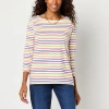 St. John's Bay Womens Boat Neck 3/4 Sleeve T-shirt In Multi