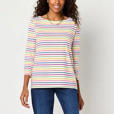 St. John's Bay Womens Boat Neck 3/4 Sleeve T-shirt In Multi