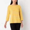 St. John's Bay Womens Boat Neck 3/4 Sleeve T-shirt In Yellow