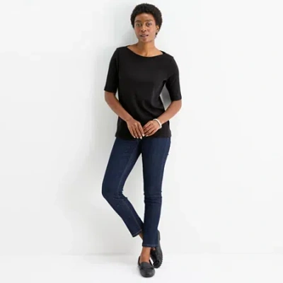 St. John's Bay Womens Boat Neck Elbow Sleeve T-shirt In Blue