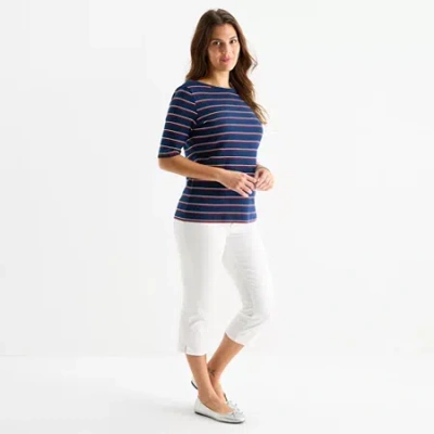 St. John's Bay Womens Boat Neck Elbow Sleeve T-shirt In Multi