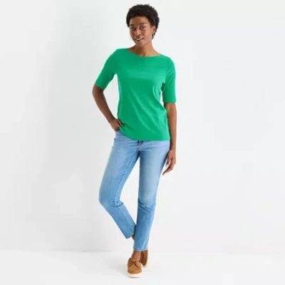 St. John's Bay Womens Boat Neck Elbow Sleeve T-shirt In Green
