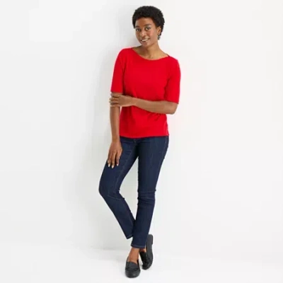St. John's Bay Womens Boat Neck Elbow Sleeve T-shirt In Red