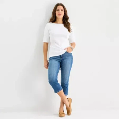 St. John's Bay Womens Boat Neck Elbow Sleeve T-shirt In Multi