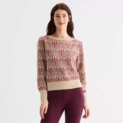 St. John's Bay Womens Boat Neck Long Sleeve Sweater In Pink