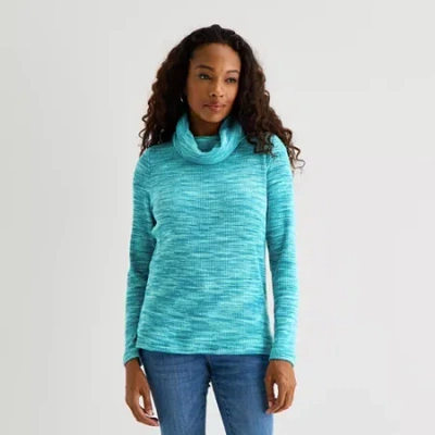 St. John's Bay Womens Cowl Neck Long Sleeve T-shirt In Blue