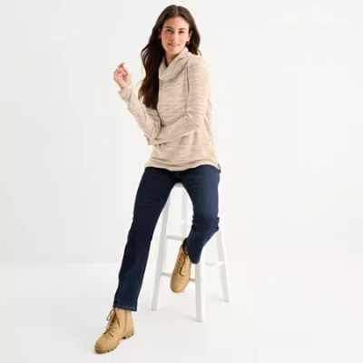 St. John's Bay Womens Cowl Neck Long Sleeve T-shirt In Brown