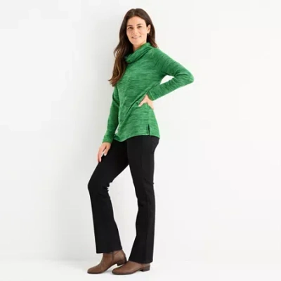 St. John's Bay Womens Cowl Neck Long Sleeve T-shirt In Green