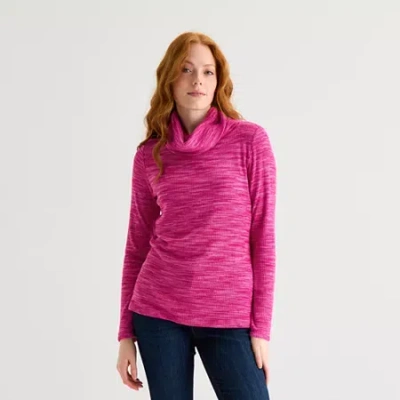 St. John's Bay Womens Cowl Neck Long Sleeve T-shirt In Pink
