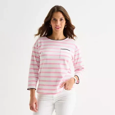 St. John's Bay Womens Crew Neck 3/4 Sleeve Blouse In Pink