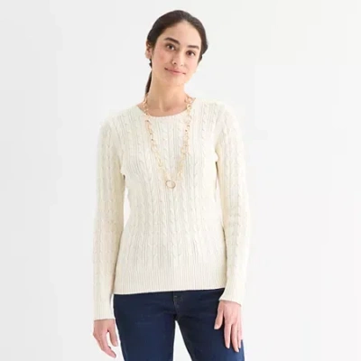 St. John's Bay Womens Crew Neck Adaptive Long Sleeve Easy-on + Easy-off Pullover Sweater In White