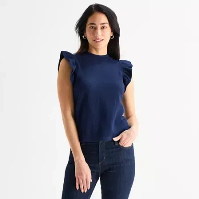 St. John's Bay Womens Crew Neck Blouse In Blue
