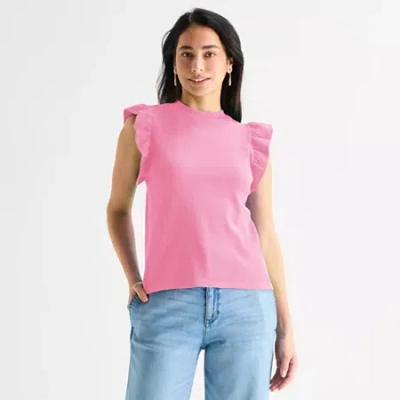 St. John's Bay Womens Crew Neck Blouse In Pink