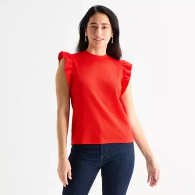 St. John's Bay Womens Crew Neck Blouse In Red