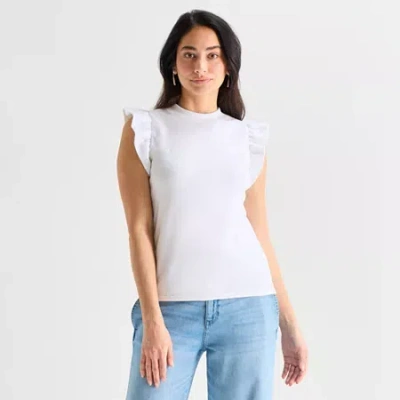 St. John's Bay Womens Crew Neck Blouse In White