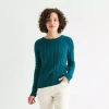 St. John's Bay Womens Crew Neck Long Sleeve Cable Knit Pullover Sweater In Green