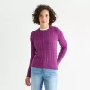 St. John's Bay Womens Crew Neck Long Sleeve Cable Knit Pullover Sweater In Purple