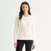 St. John's Bay Womens Crew Neck Long Sleeve Cable Knit Pullover Sweater In White