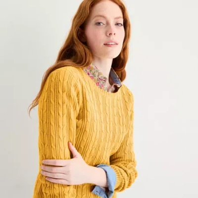 St. John's Bay Womens Crew Neck Long Sleeve Cable Knit Pullover Sweater In Yellow