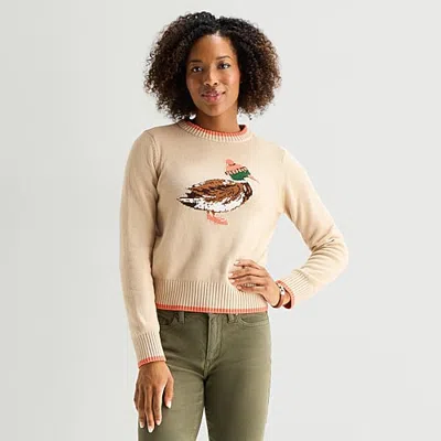 St. John's Bay Womens Crew Neck Long Sleeve Pullover Sweater In Beige
