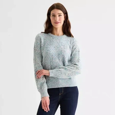 St. John's Bay Womens Crew Neck Long Sleeve Pullover Sweater In Blue
