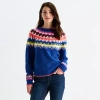St. John's Bay Womens Crew Neck Long Sleeve Pullover Sweater In Blue