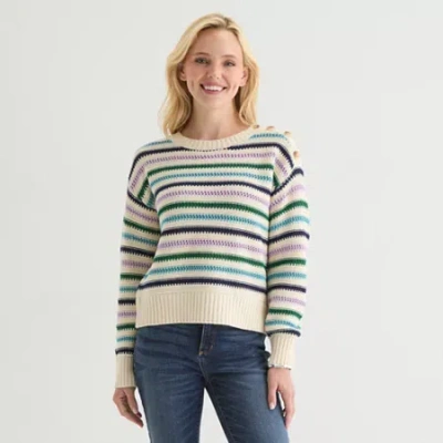 St. John's Bay Womens Crew Neck Long Sleeve Pullover Sweater In Brown