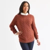 St. John's Bay Womens Crew Neck Long Sleeve Pullover Sweater In Brown