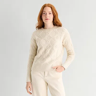 St. John's Bay Womens Crew Neck Long Sleeve Pullover Sweater In Gold