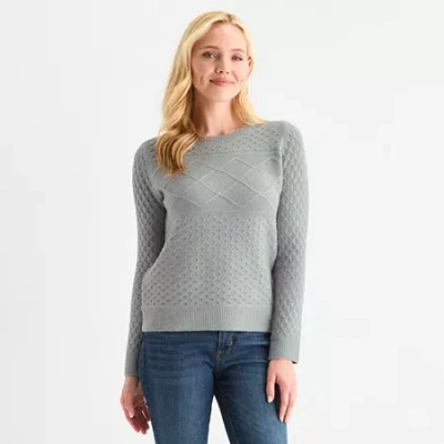 St. John's Bay Womens Crew Neck Long Sleeve Pullover Sweater In Gray