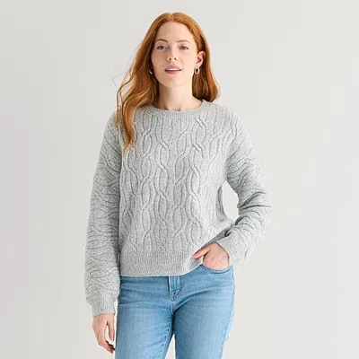 St. John's Bay Womens Crew Neck Long Sleeve Pullover Sweater In Gray