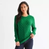 St. John's Bay Womens Crew Neck Long Sleeve Pullover Sweater In Green