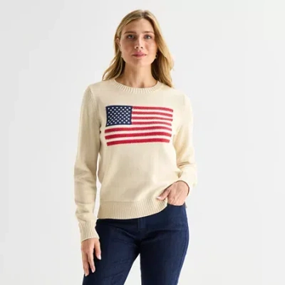 St. John's Bay Womens Crew Neck Long Sleeve Pullover Sweater In Neutral