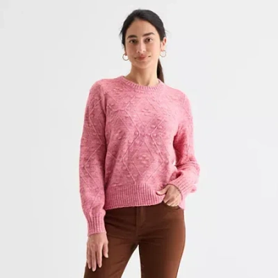 St. John's Bay Womens Crew Neck Long Sleeve Pullover Sweater In Pink