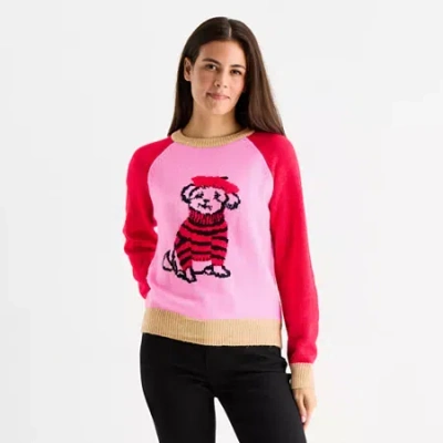 St. John's Bay Womens Crew Neck Long Sleeve Pullover Sweater In Pink