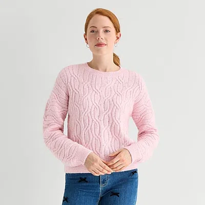 St. John's Bay Womens Crew Neck Long Sleeve Pullover Sweater In Pink
