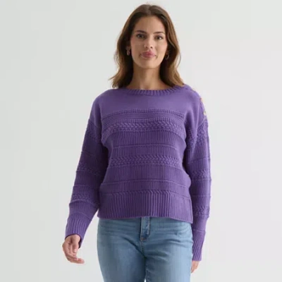 St. John's Bay Womens Crew Neck Long Sleeve Pullover Sweater In Purple