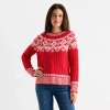 St. John's Bay Womens Crew Neck Long Sleeve Pullover Sweater In Red