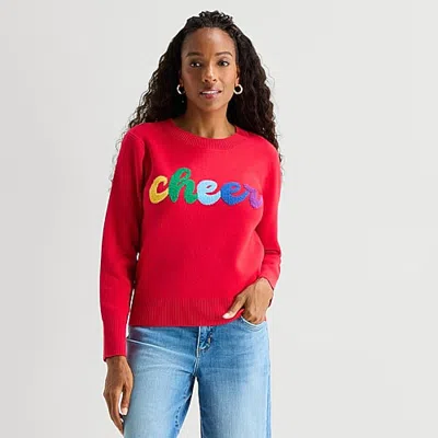 St. John's Bay Womens Crew Neck Long Sleeve Pullover Sweater In Red