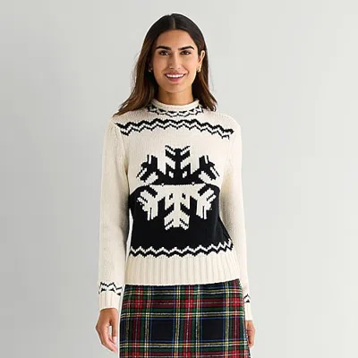 St. John's Bay Womens Crew Neck Long Sleeve Pullover Sweater In White